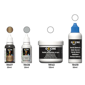 Packung mit Kitt, Bitumen, Grundierung und Satinlack