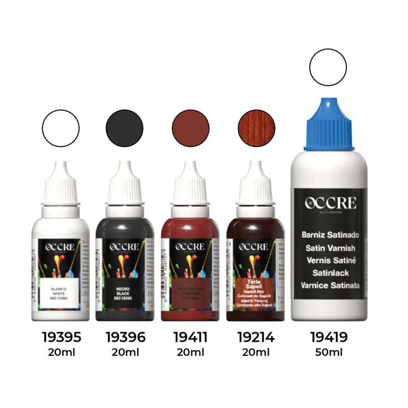 Colores y barniz incluidos en el pack de pinturas acrílicas para la maqueta del Yate America