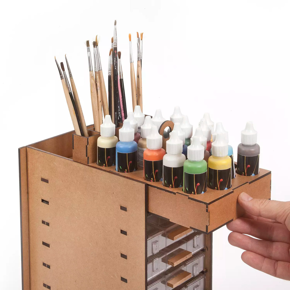 Mueble para almacenamiento de pinceles y pinturas para maquetas