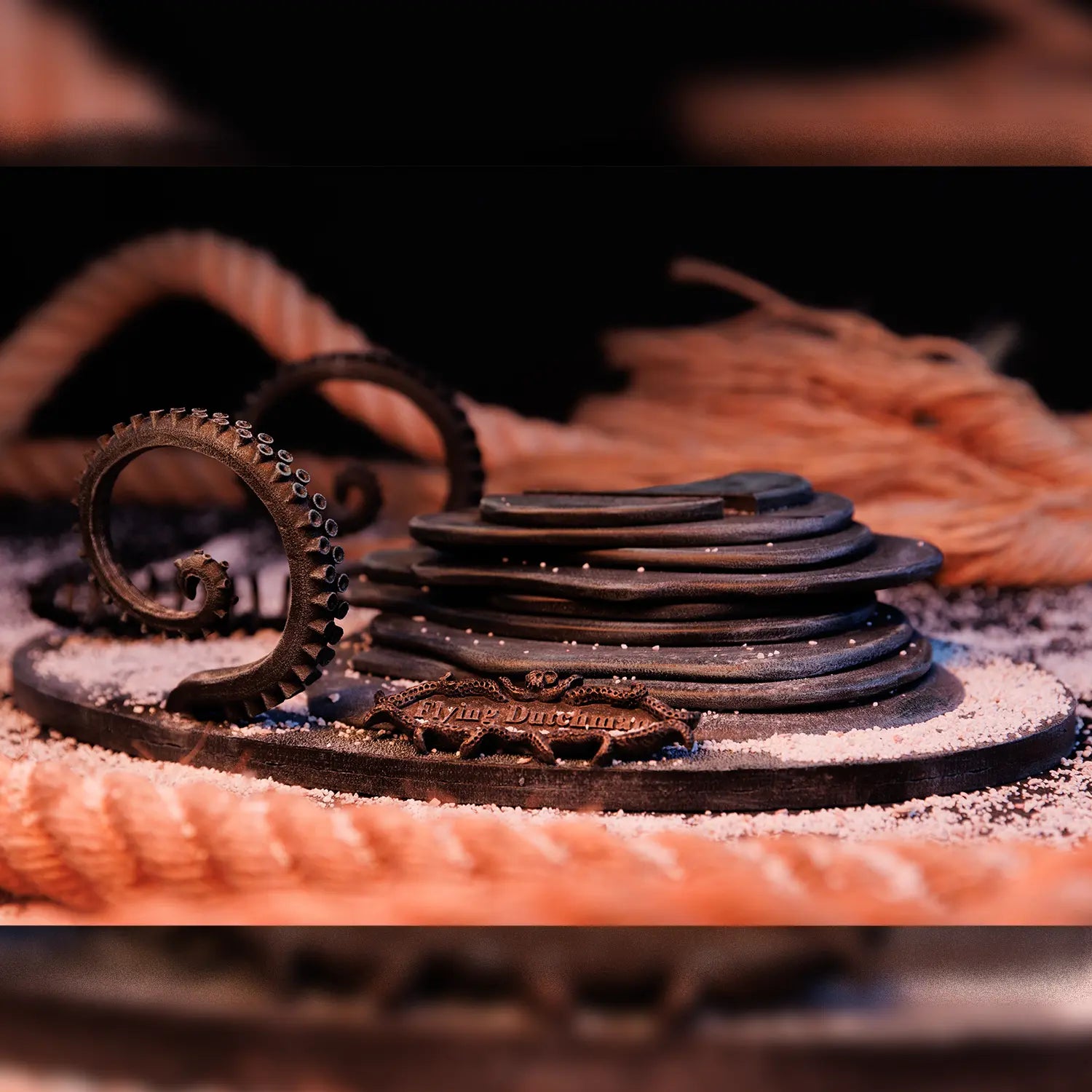 Peana exposición maqueta de barco de madera el Holandés Errante (Flying Dutchman)